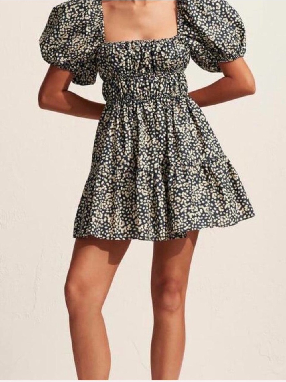Matteau Black & Cream Daisy Print Puff-Sleeve Mini Dress